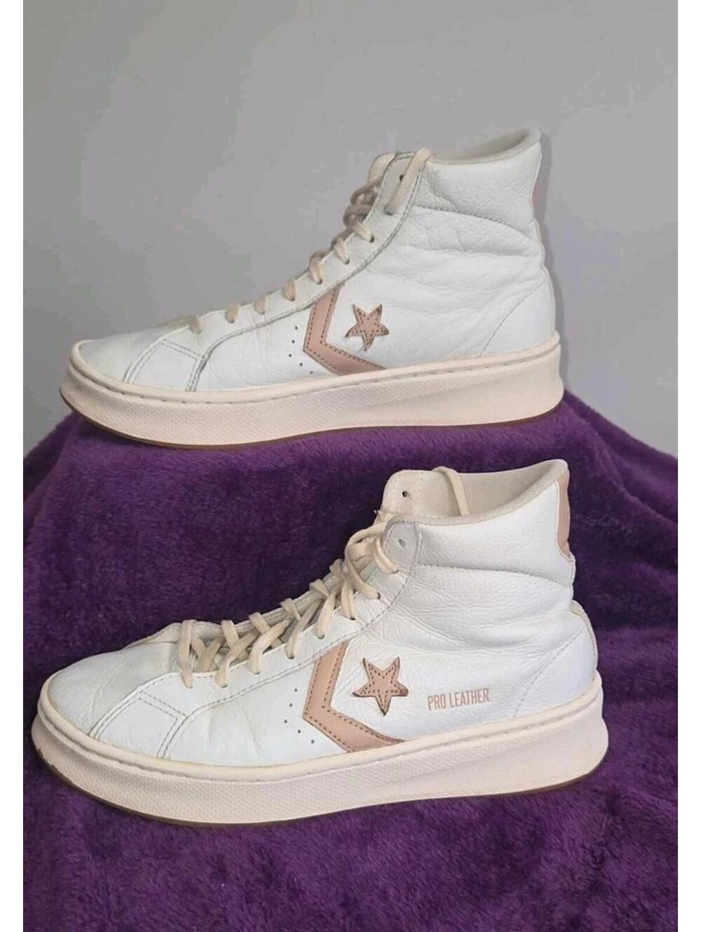 Pro Leather Lift Platform High Top Converse Sneakers Egret Vachetta Beige Sz 10